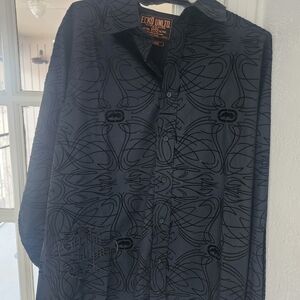 Ecko Unlimited Rhino Black Dress Shirt With Velvet Abstract Patterns